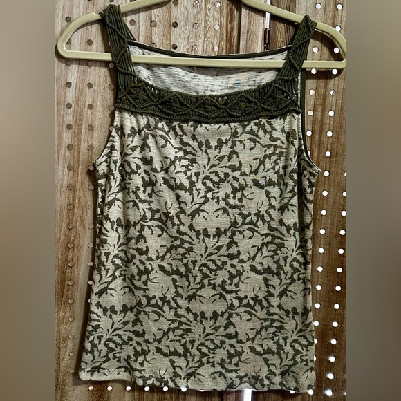 NWOT Ralph Lauren Tan Olive Sleeveless Tank Top Crochet Army Green - Picture 4 of 6